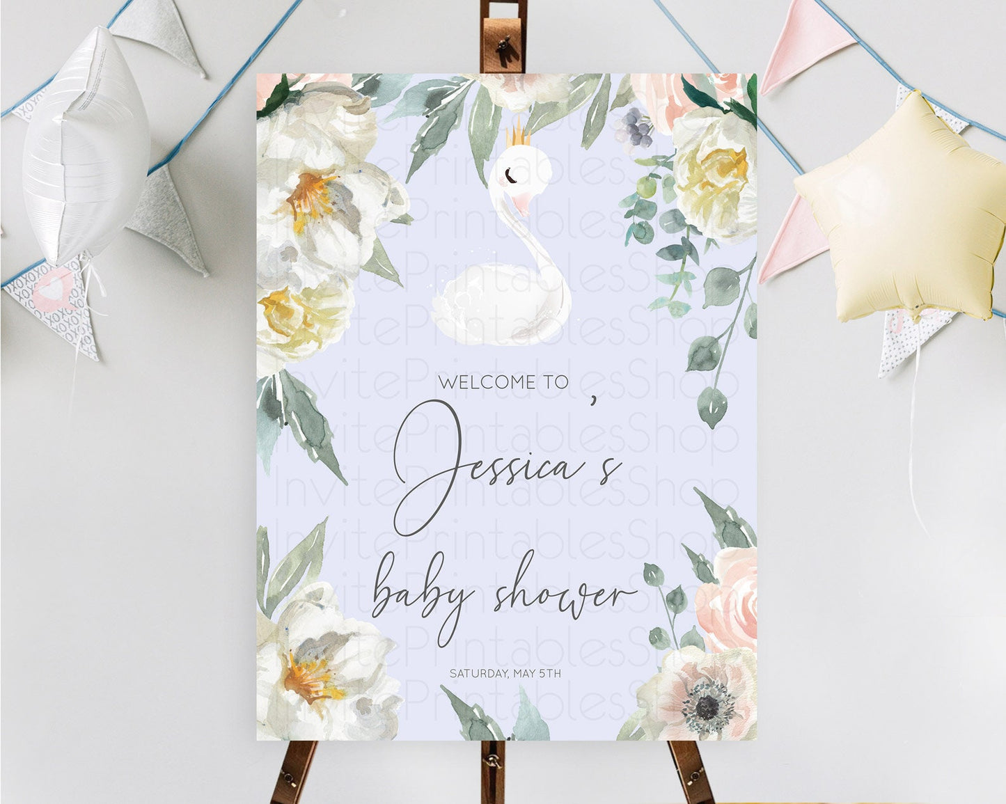 Swan Baby Shower Welcome Board Swan Princess Ballet Welcome Sign Enchanted Swan Lake Secret Garden Pastel Floral Swan Welcome Sign D10756