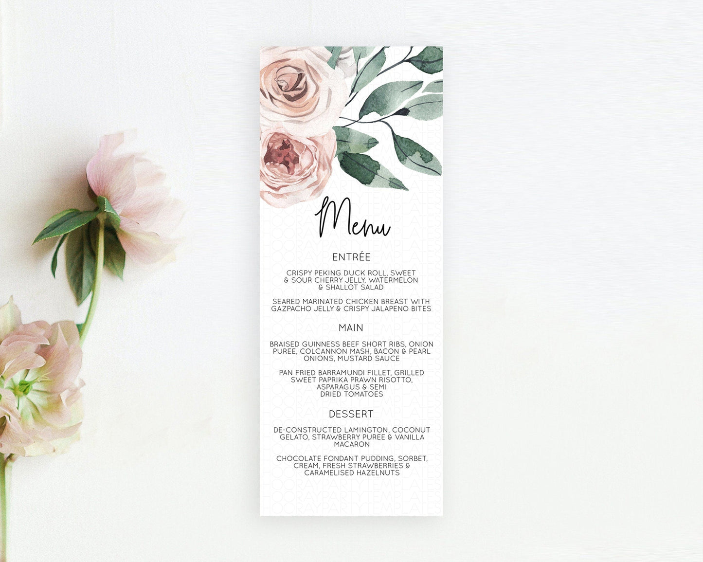 Secret Garden Menu Wildflower Menu Template Pastel Flower Garden Table Decor Boho Floral Dinner Dessert Floral Party Food Menu D11061