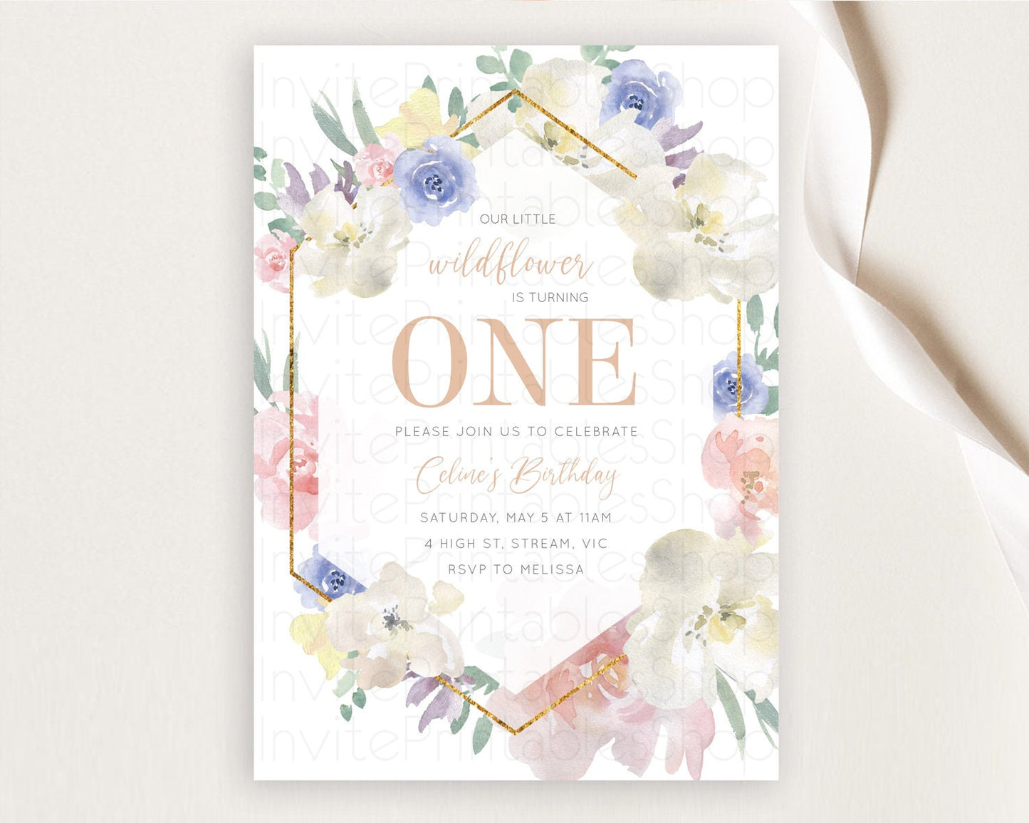 Secret Garden Invitation Wildflower Birthday Invitation Pastel Flowers Invite Enchanted Garden Boho Floral 3rd 2nd First Birthday D10254