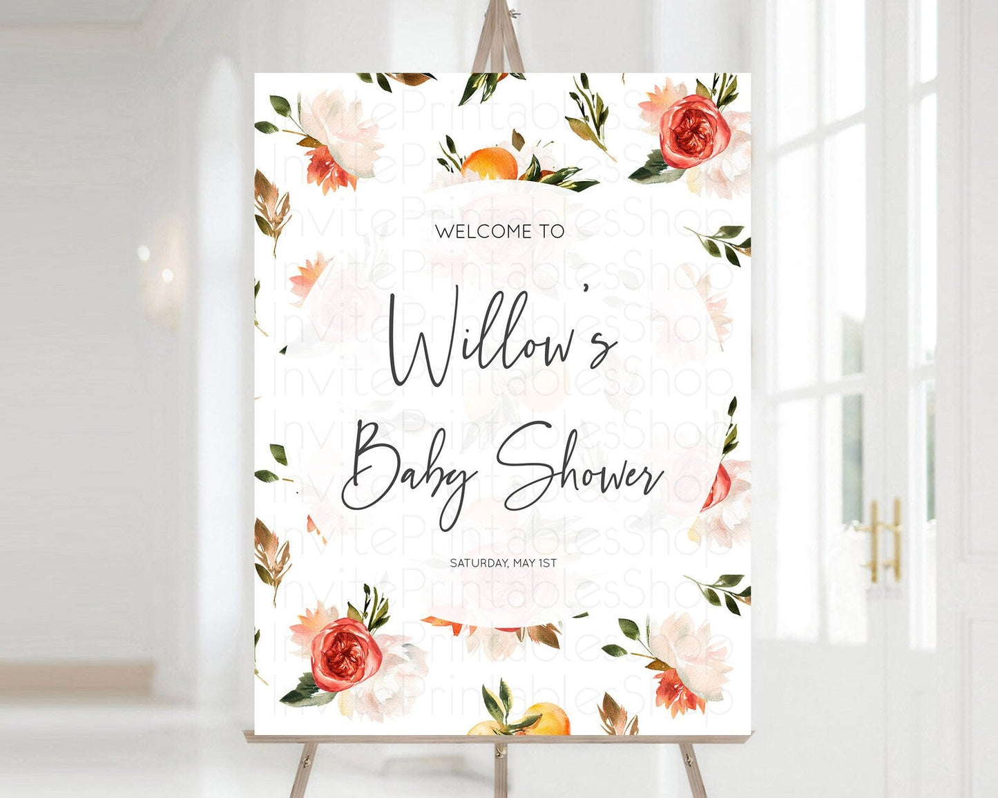 Citrus Baby Shower Welcome Sign Lemon Welcome Sign Orange Welcome Sign Citrus Welcome Poster Citrus Floral Decor Baby Welcome Board D10540