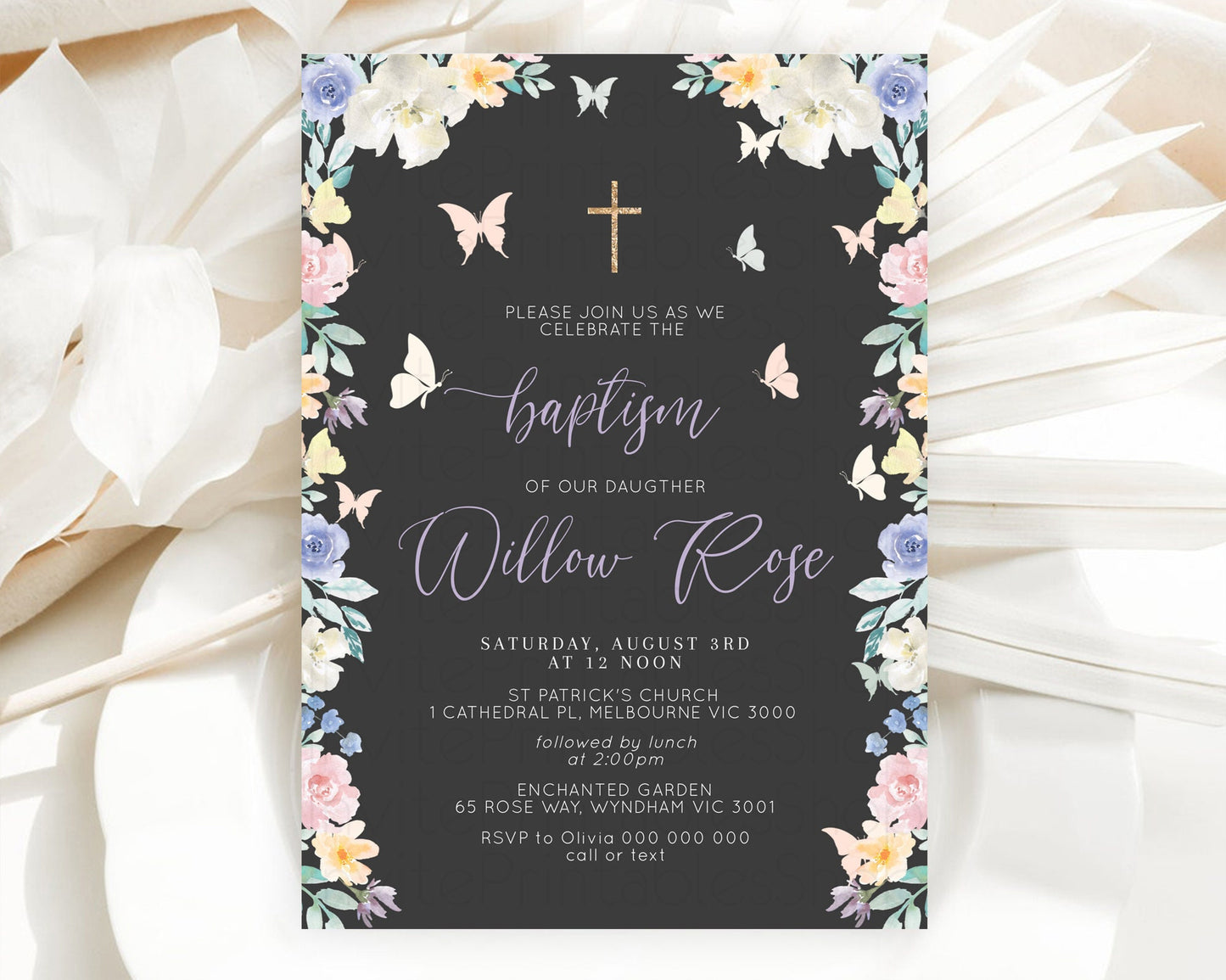 Secret Garden Baptism Invitation Wildflower Baptism Birthday Invite Pastel Flowers Christening Invite Enchanted Garden Boho Floral  D10322