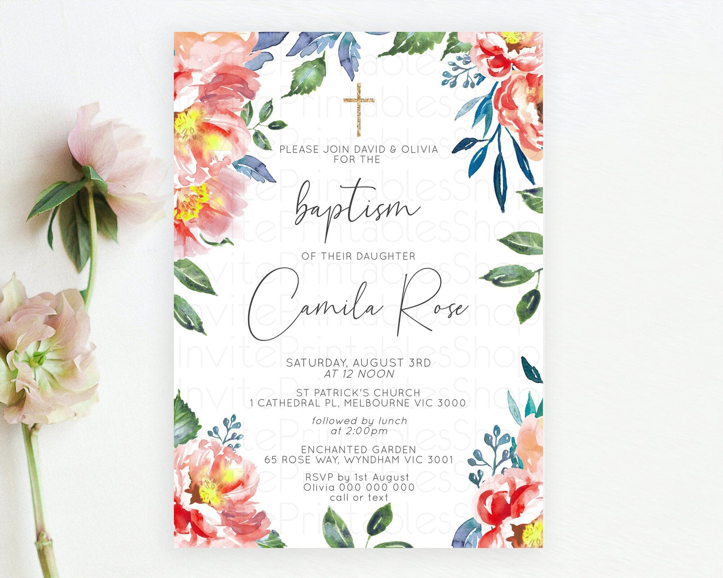 Secret Garden Baptism Invitation Wildflower Baptism Birthday Invite Pastel Flowers Christening Invite Enchanted Garden Boho Floral D10751