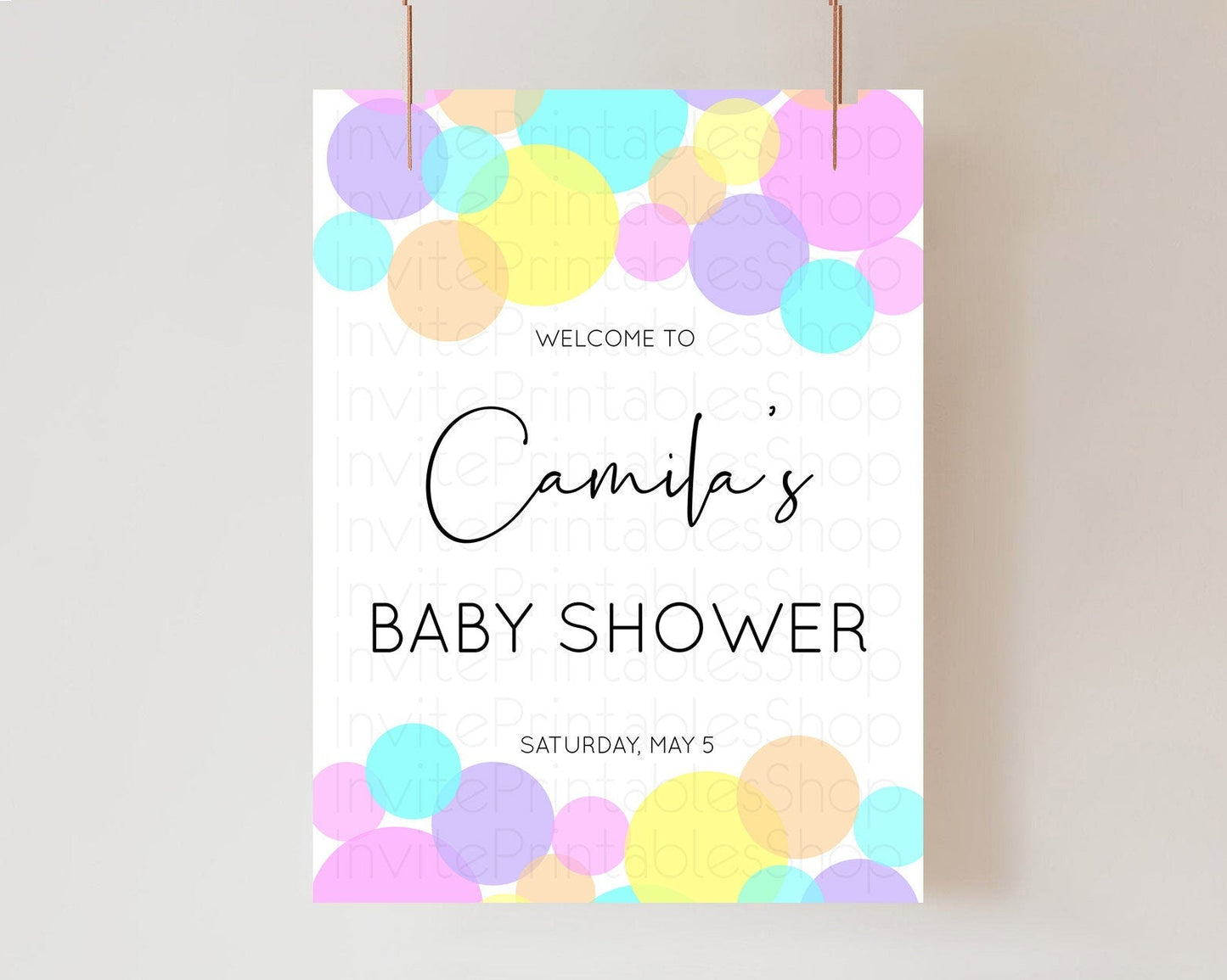 Rainbow Baby Shower Welcome Sign Pastel Welcome Board Pastel Rainbow Confetti Welcome Sign Colorful Bubbles Pastel Welcome Sign D10406