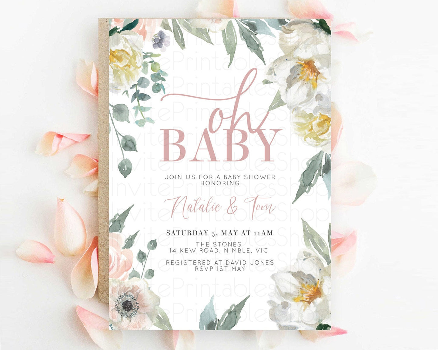 Wildflower Baby Shower Invitation Secret Garden Baby Shower Invitation Pastel Flowers Invite Enchanted Garden Shower Floral Theme D10121