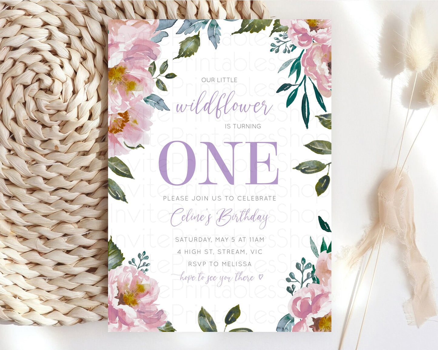 Secret Garden Invitation Wildflower Birthday Invitation Pastel Flowers Invite Enchanted Garden Boho Floral 3rd 2nd First Birthday D10729