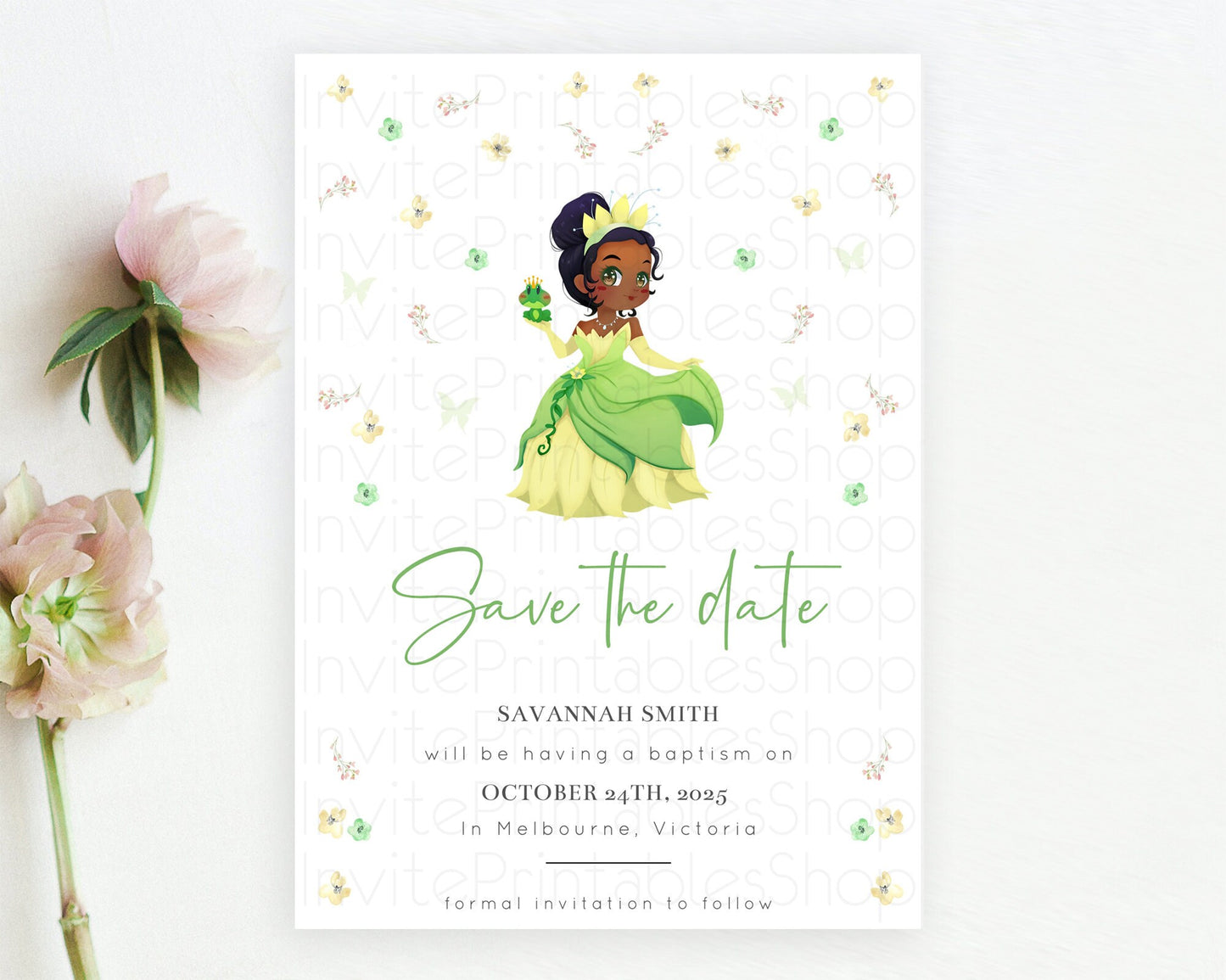 Princess Save The Date Template Secret Garden Enchanted Castle Pastel Floral Royal Party For 1st Birthday Baptism Baby Shower D10348