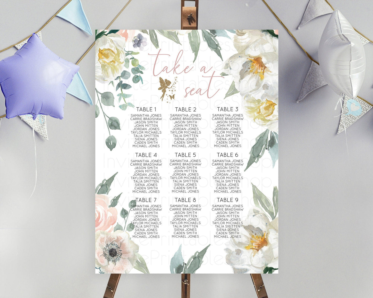 Fairy Seating Chart Pastel Fairy Seating Chart Fairy Tea Party Fairy Garden Seating Sign Enchanted Garden Floral Butterfly Decor D10800