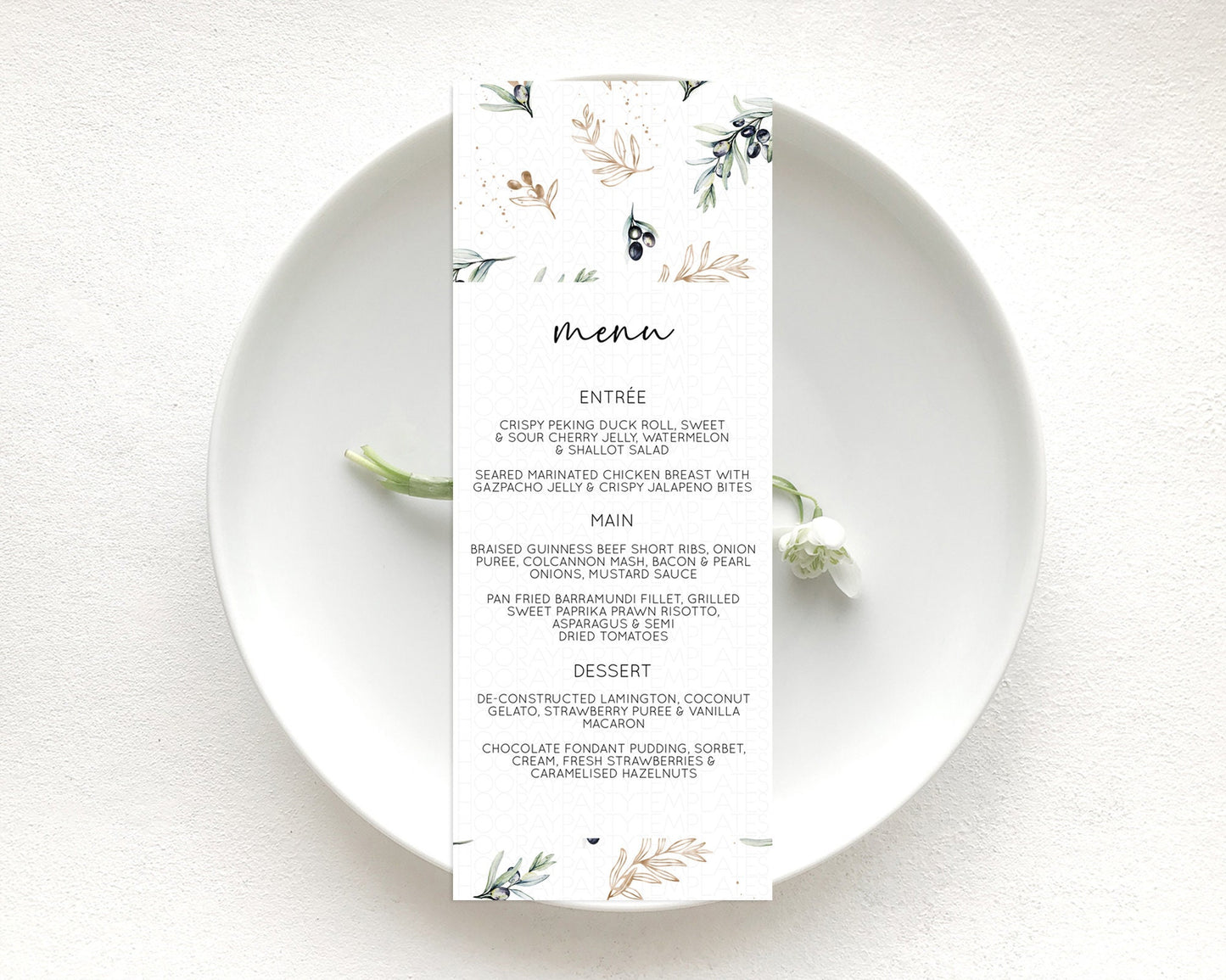 Leafy Menu Green Leaf Menu Template Eucalyptus Fern Leaves Decor Watercolor Boho Garden Leaf Branch Dinner Dessert Party Food Menu D11055