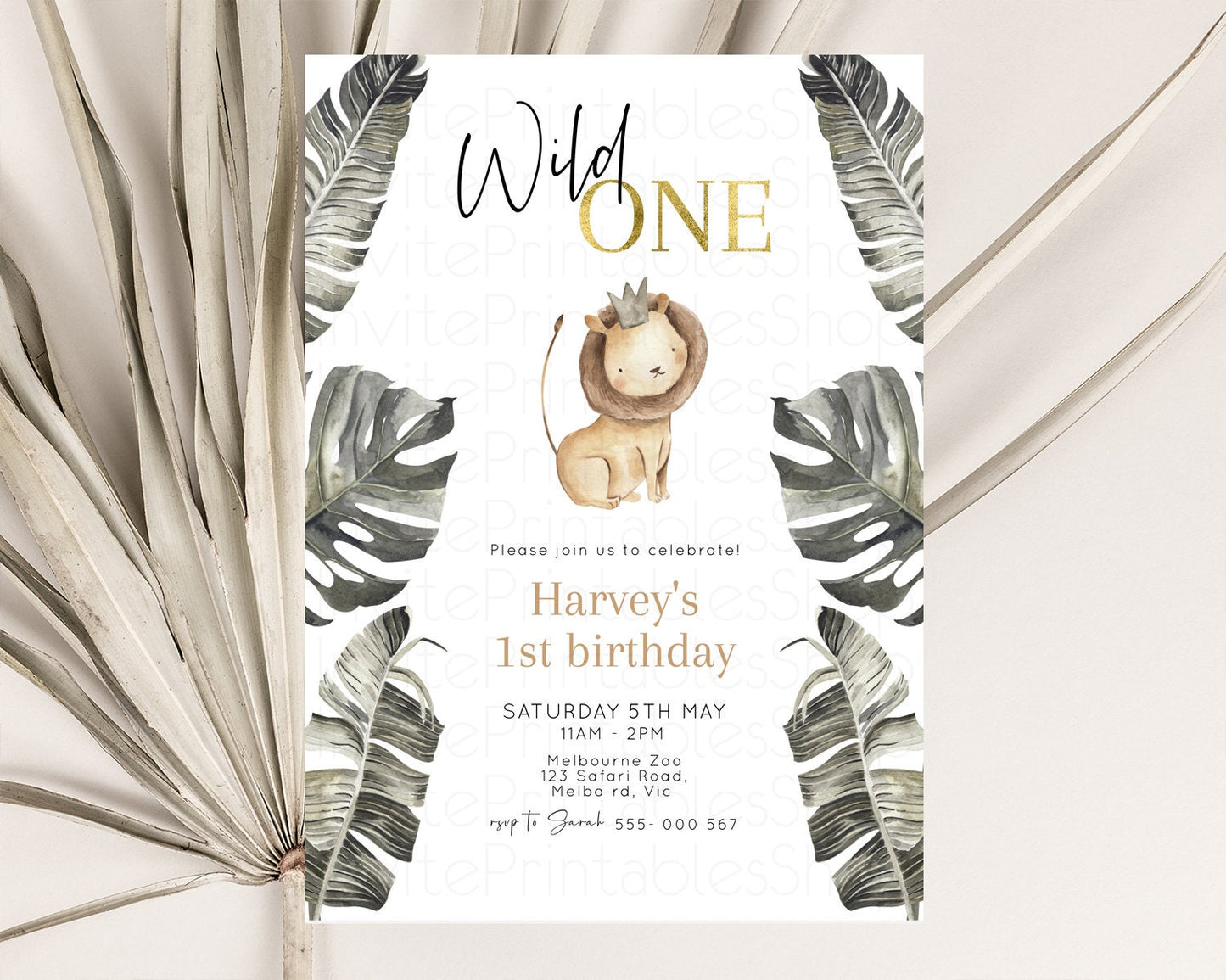 Editable Lion Birthday Invitation Lion 1st Birthday Invite Lion Cub Invitati