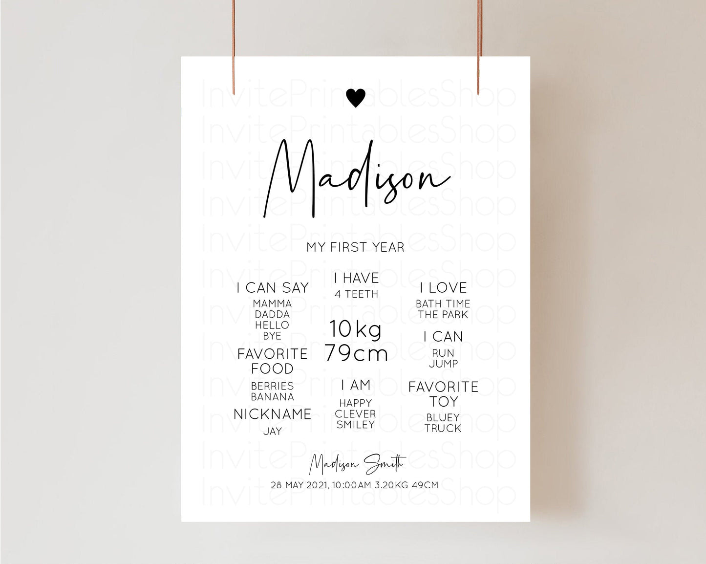 White Birthday Milestone Sign Plain baby 1st year Birthday Board Love Heart Welcome Sign Simple 1st Birthday Milestone Sign Poster D10955