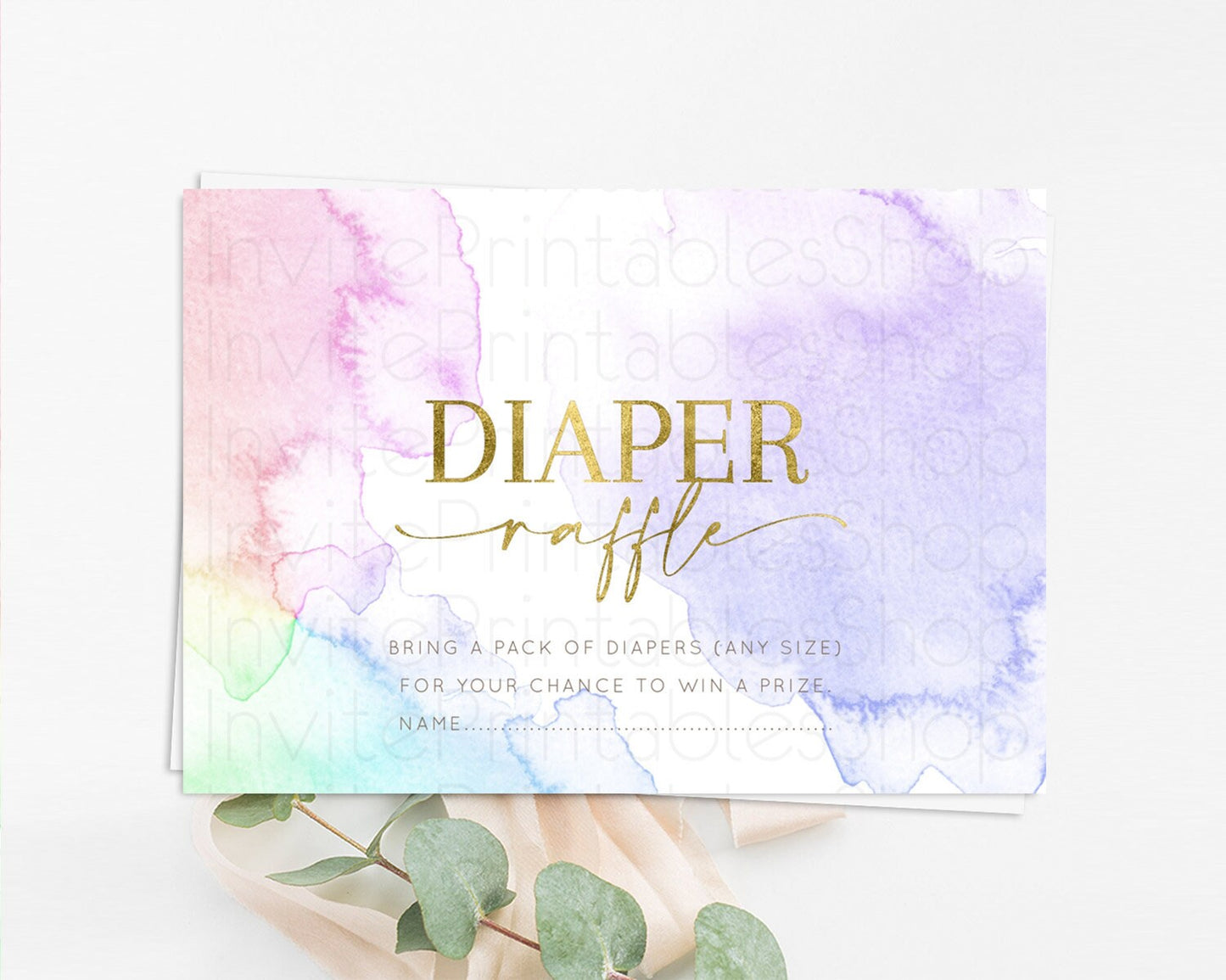 Pastel Diaper Raffle Card Pastel Rainbow Diaper Raffle Insert Colorful Ombre Watercolor Diaper Ticket Confetti Glitter Raffle Game D10215