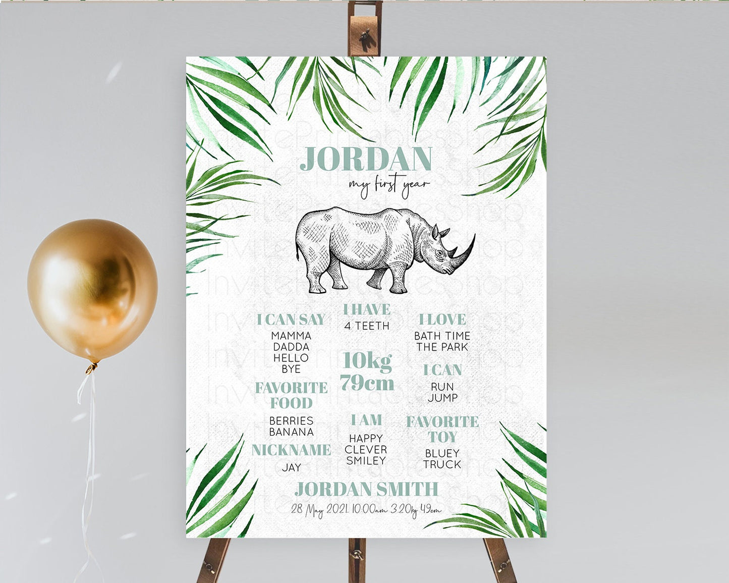 Rhino First Birthday Milestone Board Rhino Milestone Poster Rhino Decor Safari Adventure Rhino First Birthday Welcome Sign D10848