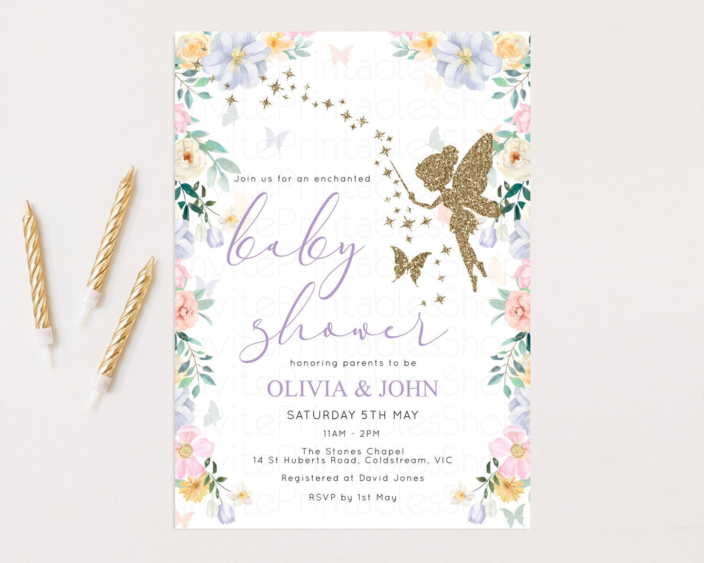 Fairy Baby Shower Invitation Fairy Garden Baby Shower Invitation Enchanted Garden Baby Shower Secret Garden Glitter Pastel Color Floral F513