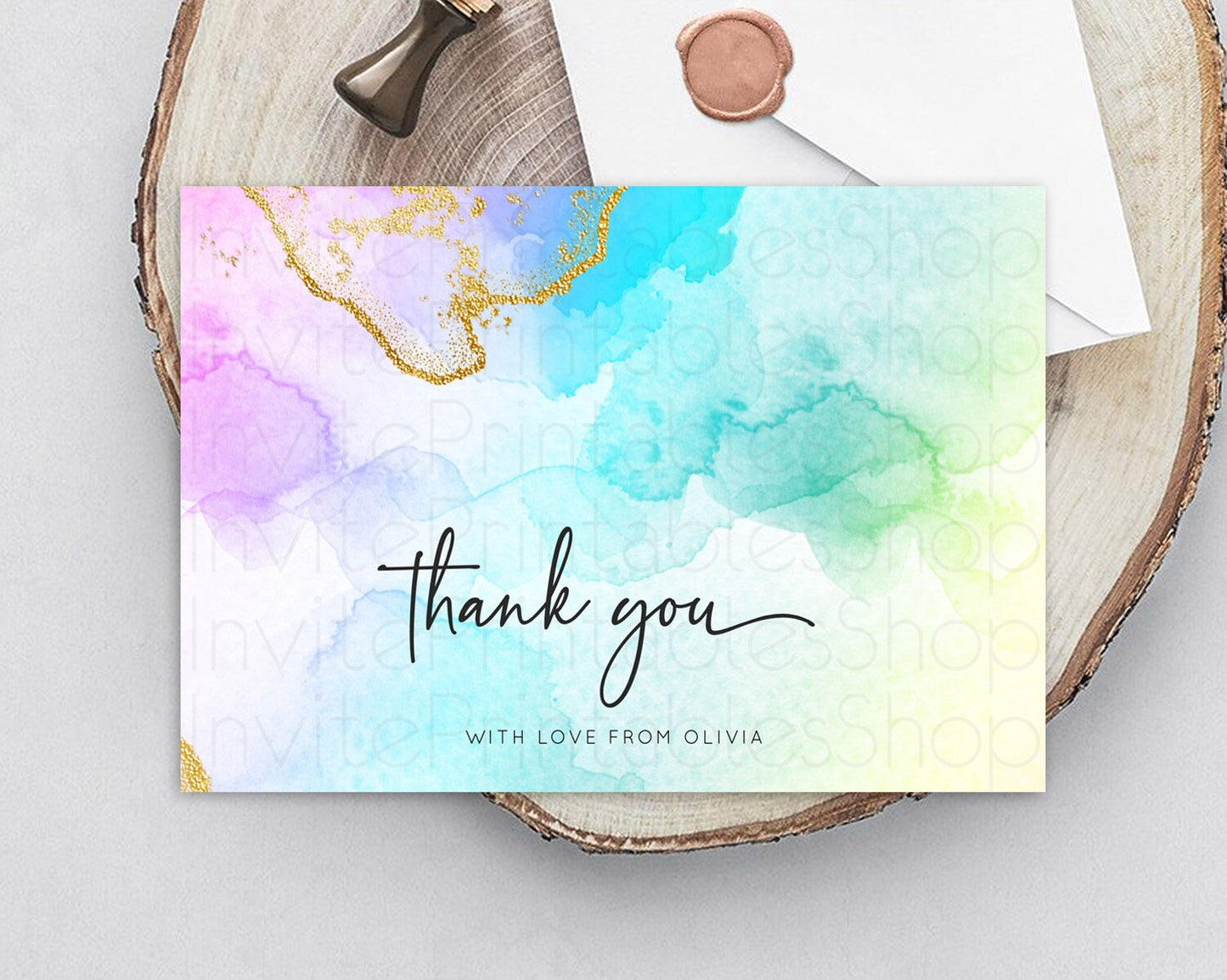 Pastel Thank You Rainbow Thank You Card Colorful Pastel Birthday Thank You Card Confetti Watercolor Pastel Teacher Thank You Cards D10390