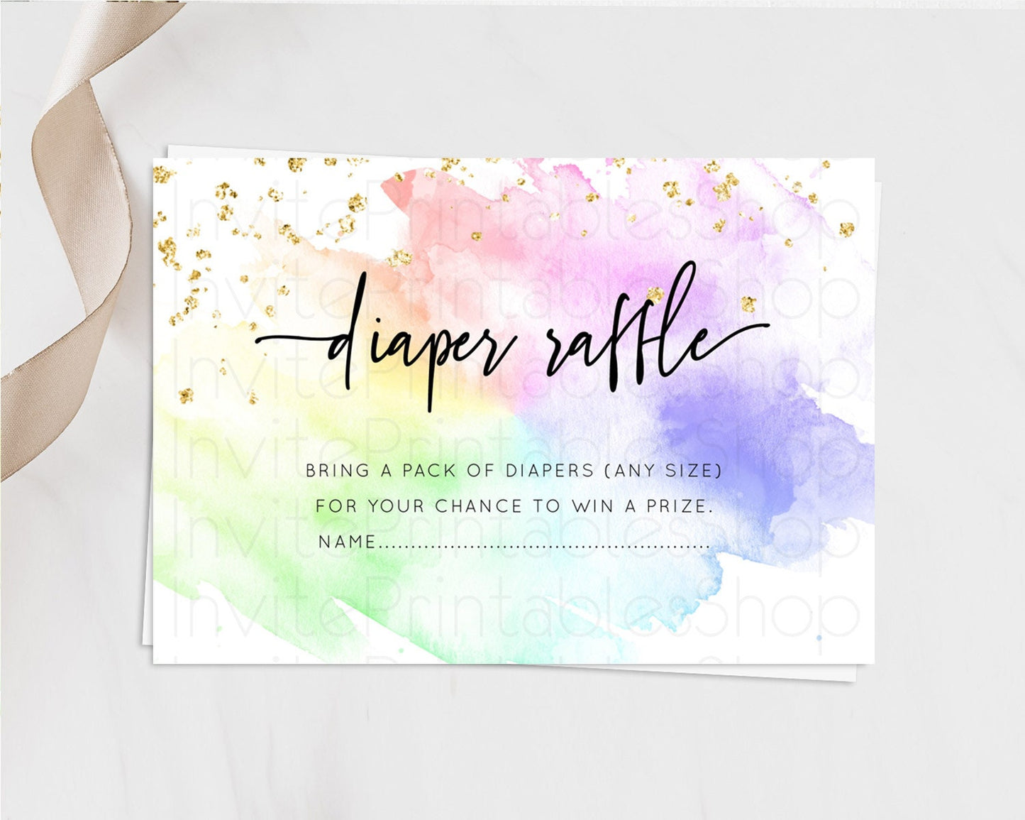 Pastel Diaper Raffle Card Pastel Rainbow Diaper Raffle Insert Colorful Ombre Watercolor Diaper Ticket Confetti Glitter Raffle Game D10316