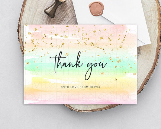 Pastel Thank You Rainbow Thank You Card Colorful Pastel Birthday Thank You Card Confetti Watercolor Pastel Teacher Thank You Cards D10591