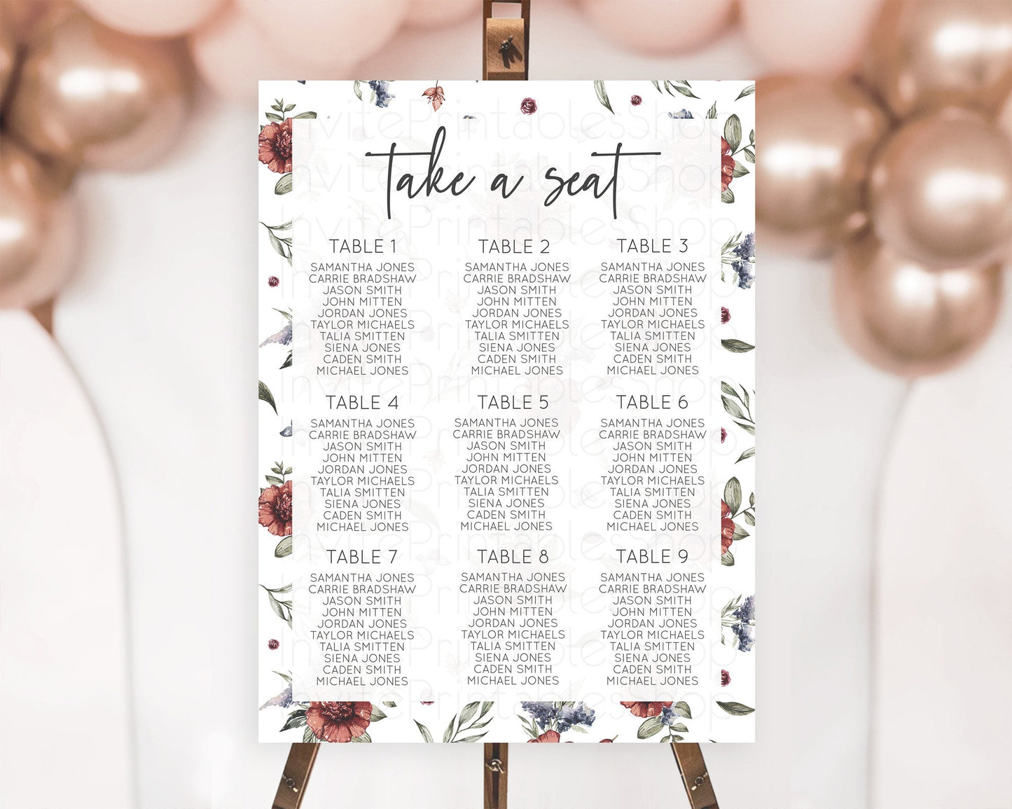 Editable Secret Garden Seating Chart Wildflower Seating Chart Pastel Flowers