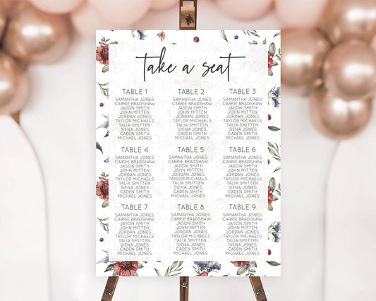 Editable Secret Garden Seating Chart Wildflower Seating Chart Pastel Flowers