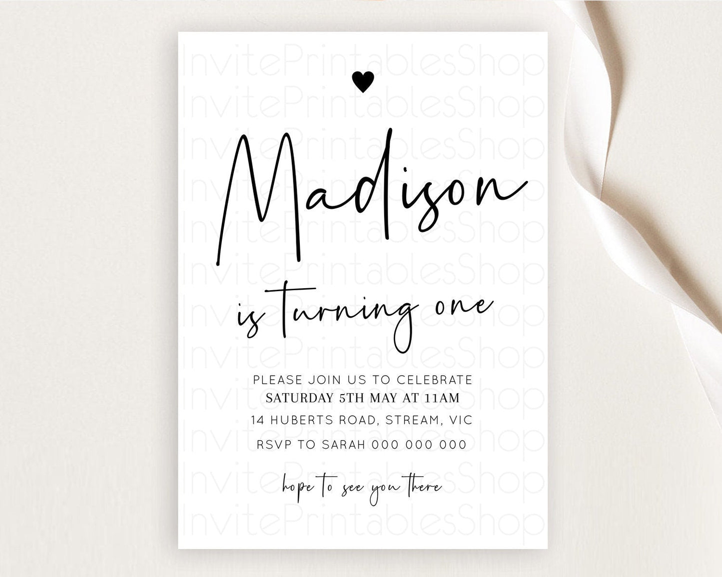 Minimalist Birthday Invitation White Black Invitation Minimalist Pastel Invitation Plain Invites Modern Simple 1st First Birthday D10955
