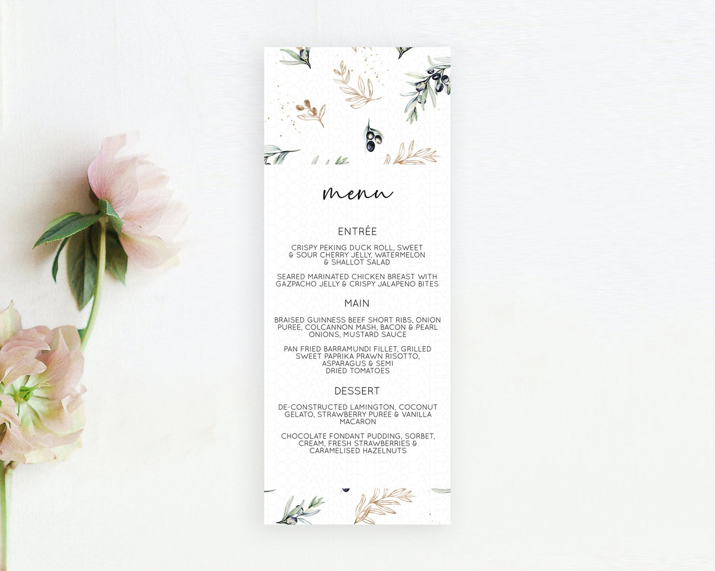 Leafy Menu Green Leaf Menu Template Eucalyptus Fern Leaves Decor Watercolor Boho Garden Leaf Branch Dinner Dessert Party Food Menu D11055