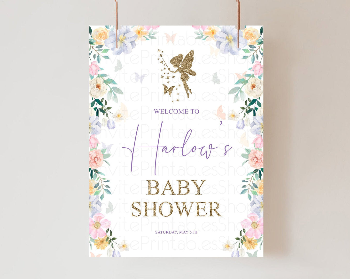 Fairy Baby Shower Welcome Sign Fairy Welcome Board Enchanted Garden Pastel Floral Butterfly Décor Secret Garden Fairy Welcome Sign D10474