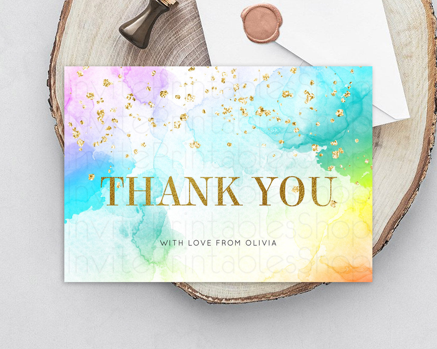 Pastel Thank You Rainbow Thank You Card Colorful Pastel Birthday Thank You Card Confetti Watercolor Pastel Teacher Thank You Cards D10961