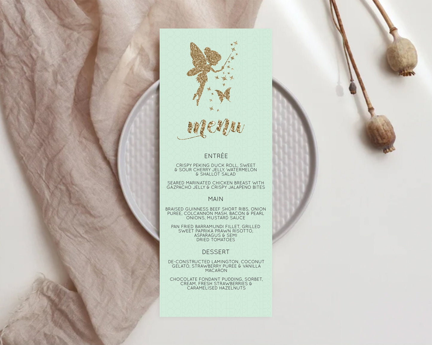 Fairy Menu Fairy Menu Template Enchanted Garden Pastel Floral Butterfly Table Décor Fairy Secret Garden Dinner Dessert Food Menu D10908