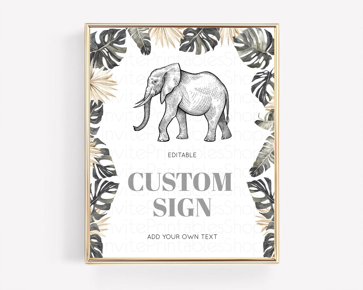 Elephant Sign Elephant Safari Adventure Party Table Sign Decor Dried Palm Fern Zoo 1st Birthday Baptism Baby Shower Bridal Shower D10806