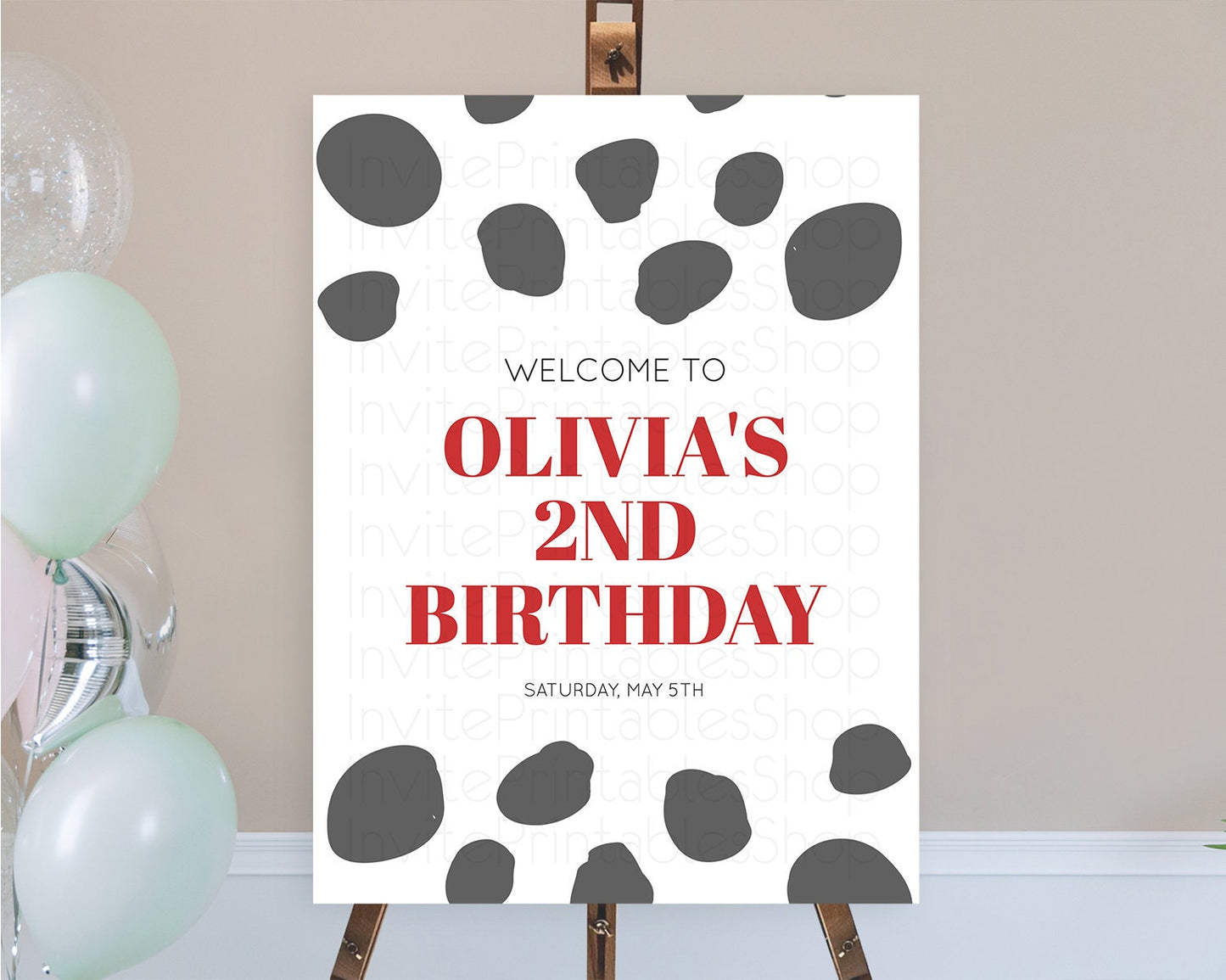 Dalmatian Welcome Sign Dalmatian Welcome Board Dalmatian Red Black Spots Welcome Poster Dalmatian First Birthday Welcome Sign D10738