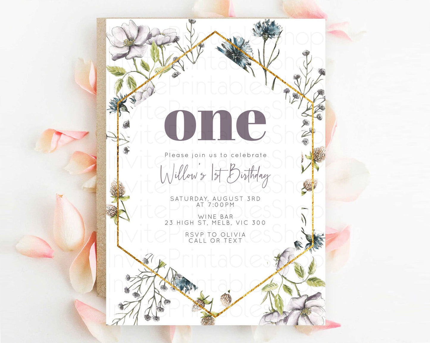 Secret Garden Invitation Wildflower Birthday Invitation Pastel Flowers Invite Enchanted Garden Boho Floral 3rd 2nd First Birthday D11002