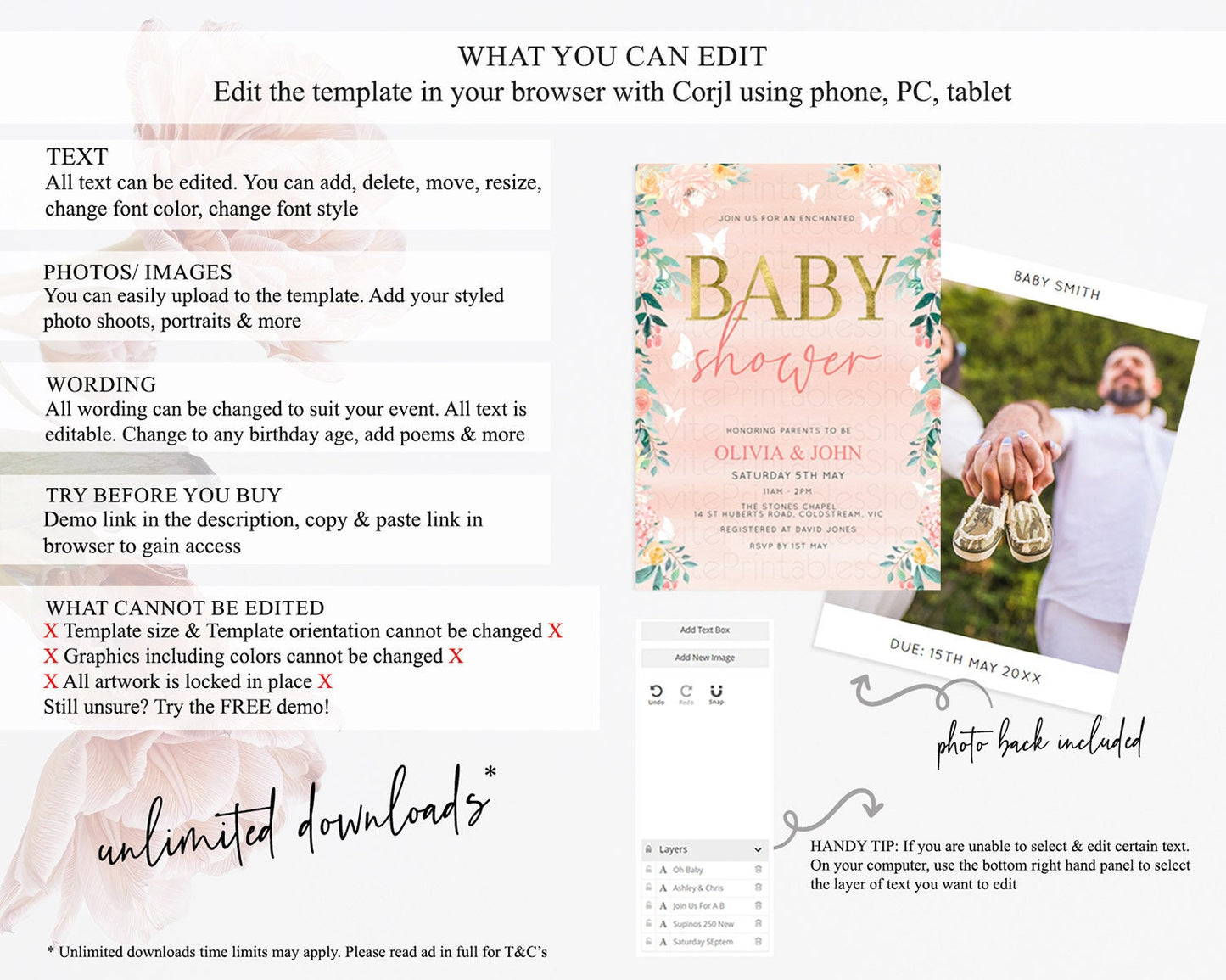 Wildflower Baby Shower Invitation Secret Garden Baby Shower Invitation Pastel Flowers Invite Enchanted Garden Shower Floral Theme D10245