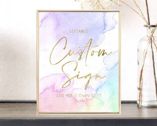 Editable Pastel Sign Ombre Table Sign Decor Pastel Ombre Rainbow Watercolor