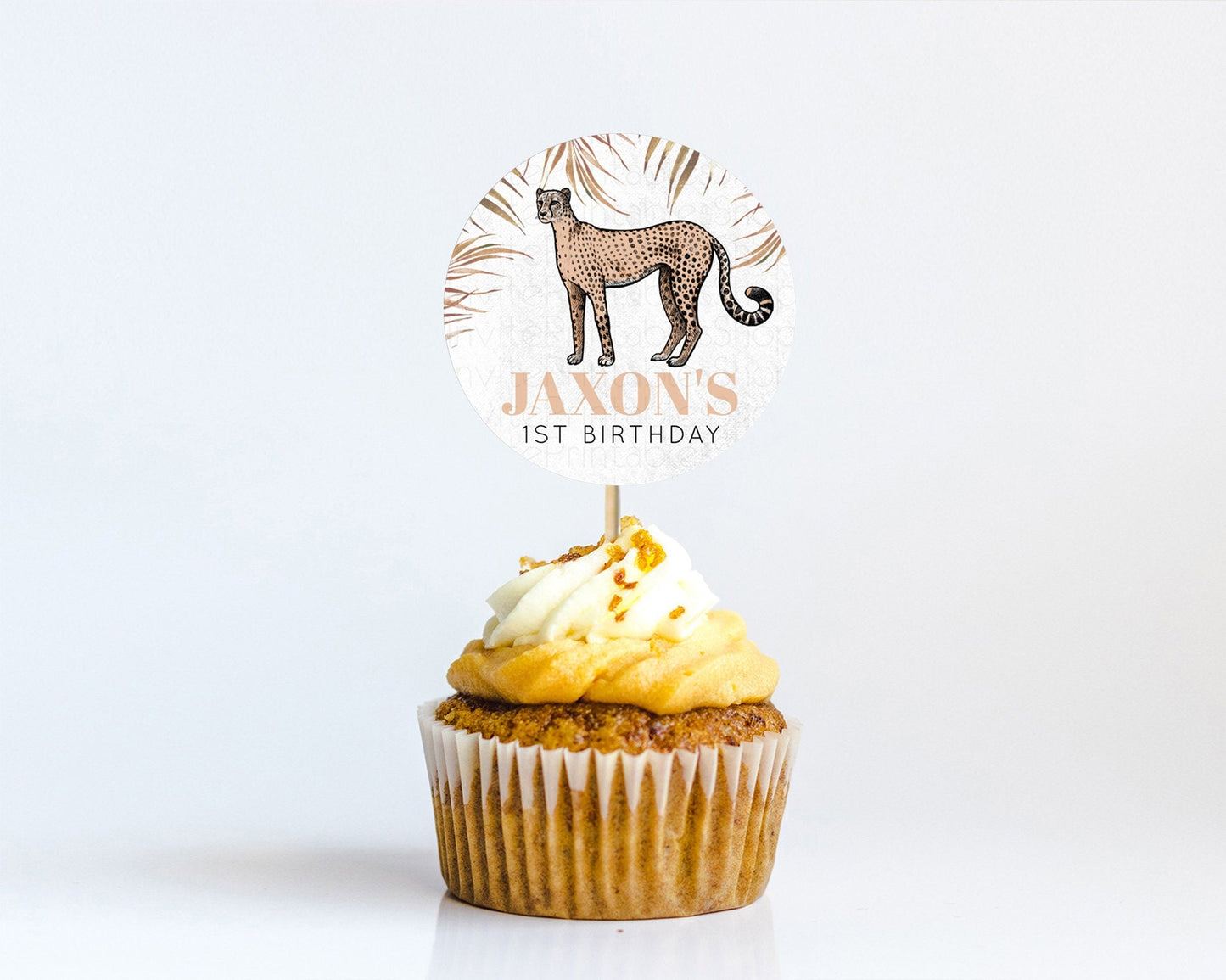 Cheetah Cupcake Toppers Cheetah Cupcake Cheetah Safari Cupcake Adventure Cheetah Cupcake Topper Palm Leaf Zoo First Birthday Decor D10291