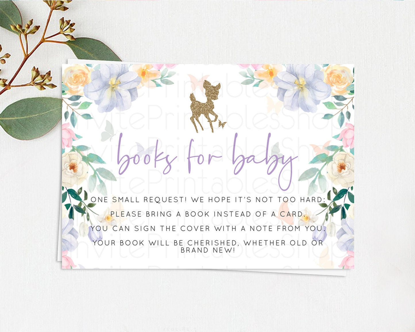 Editable Fawn Books For Baby Card Deer Book Insert Floral Deer Book Card Enc