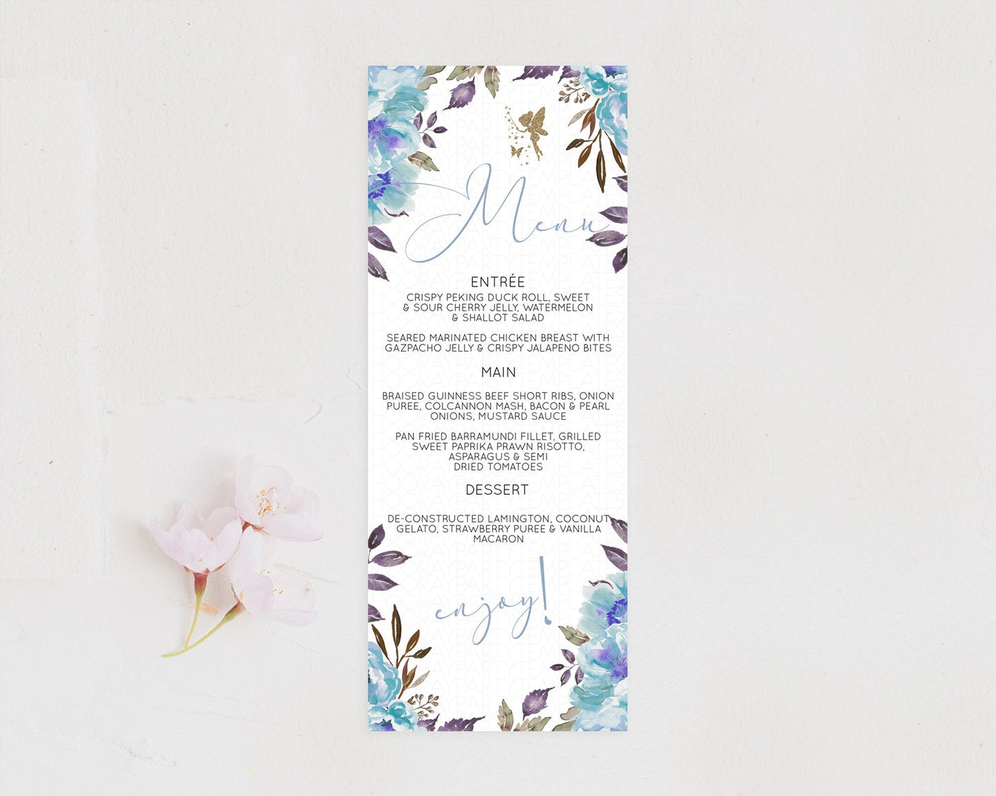 Fairy Menu Fairy Menu Template Enchanted Garden Pastel Floral Butterfly Table Decor Fairy Secret Garden Dinner Dessert Food Menu D10728