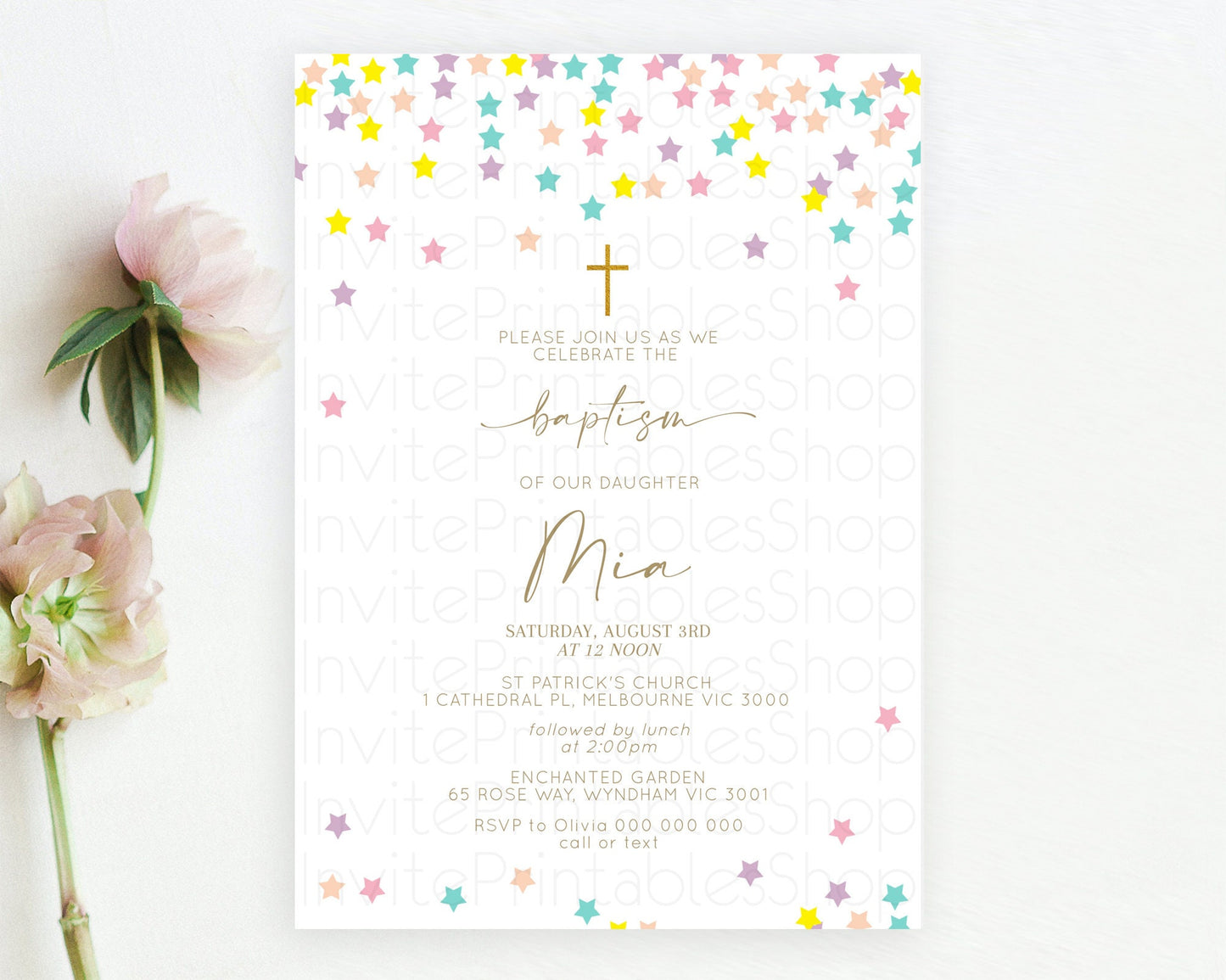 Star Baptism Invitation Pastel Stars Baptism 1st Birthday Invitation Rainbow Colors Confetti Twinkle Little Star Christening Invite D10601