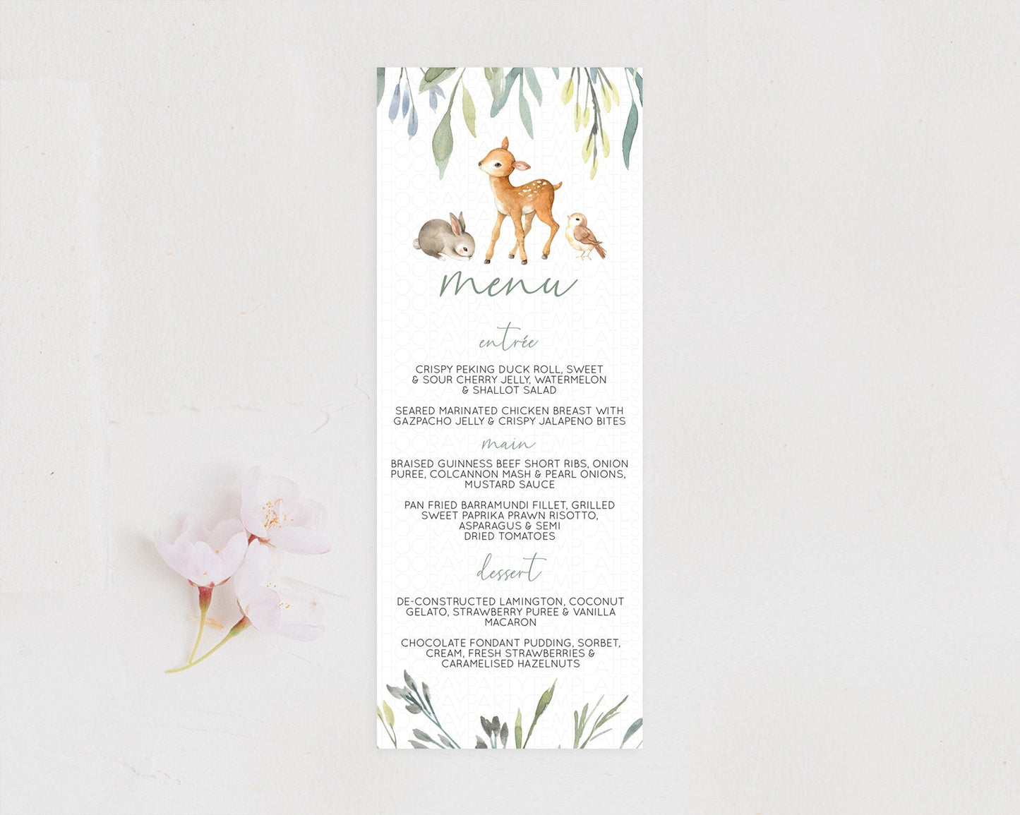 Fawn Menu Deer Menu Template Pastel Floral Deer Table Decor Enchanted Forest Butterfly Floral Dinner Dessert Menu Party Food Menu D10919