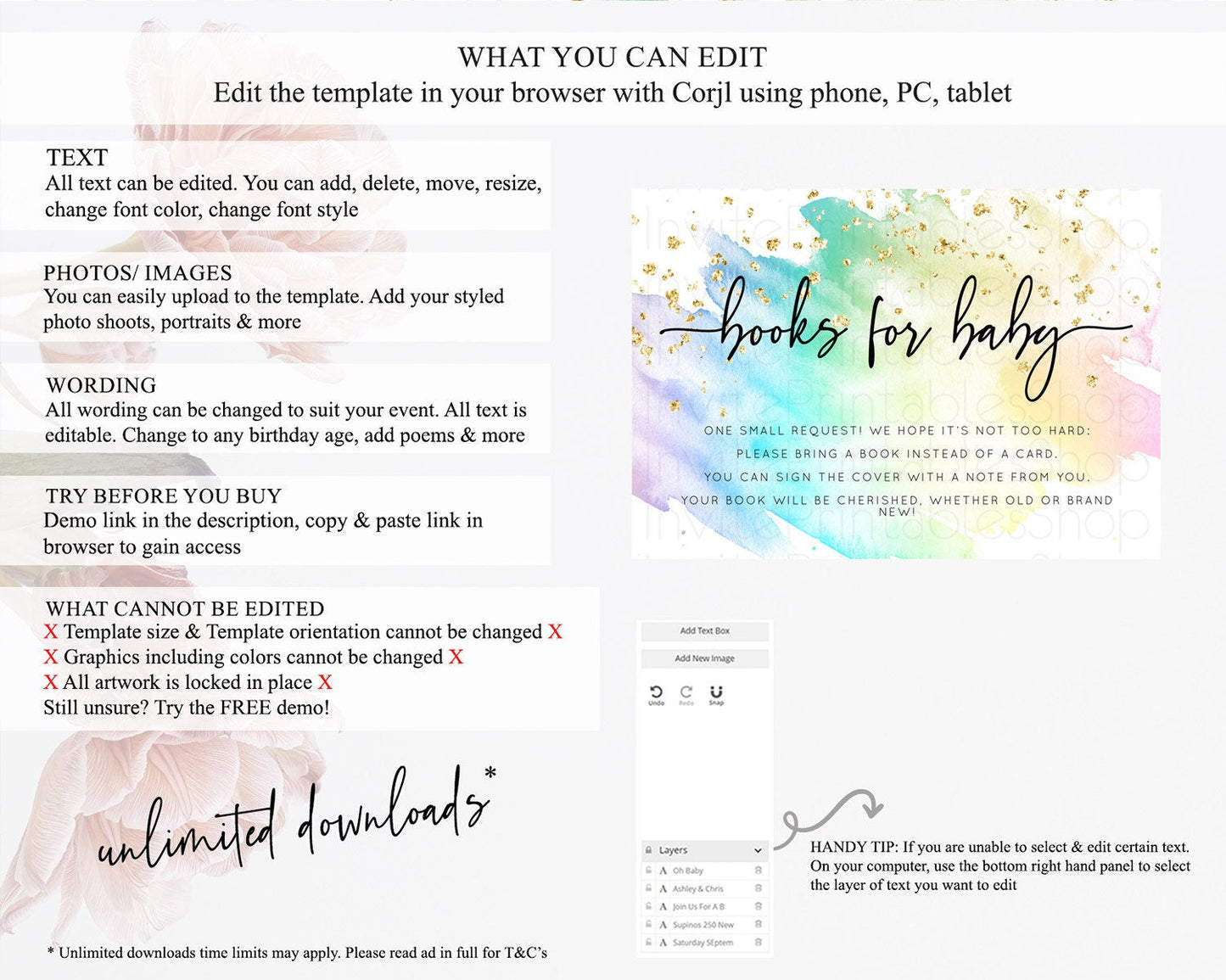 Pastel Books For Baby Card Pastel Rainbow Book Insert Colorful Ombre Watercolor Book Card Confetti Glitter Baby Book Poem Request D10256