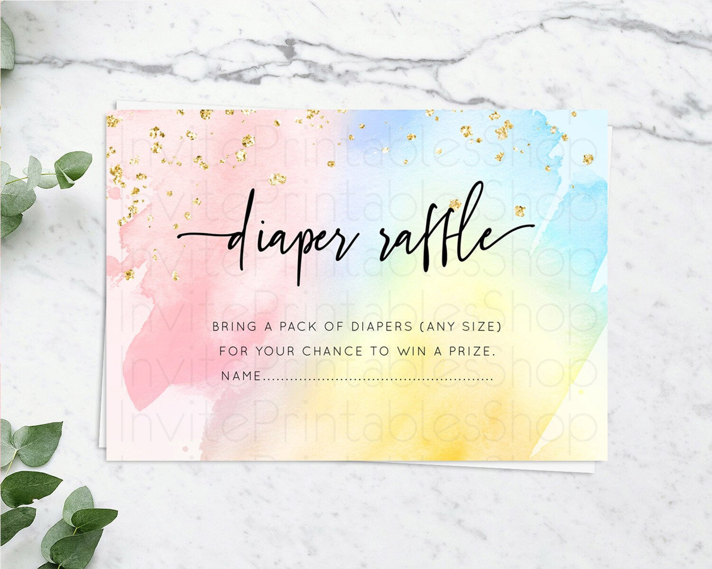 Pastel Diaper Raffle Card Pastel Rainbow Diaper Raffle Insert Colorful Ombre Watercolor Diaper Ticket Confetti Glitter Raffle Game D10557