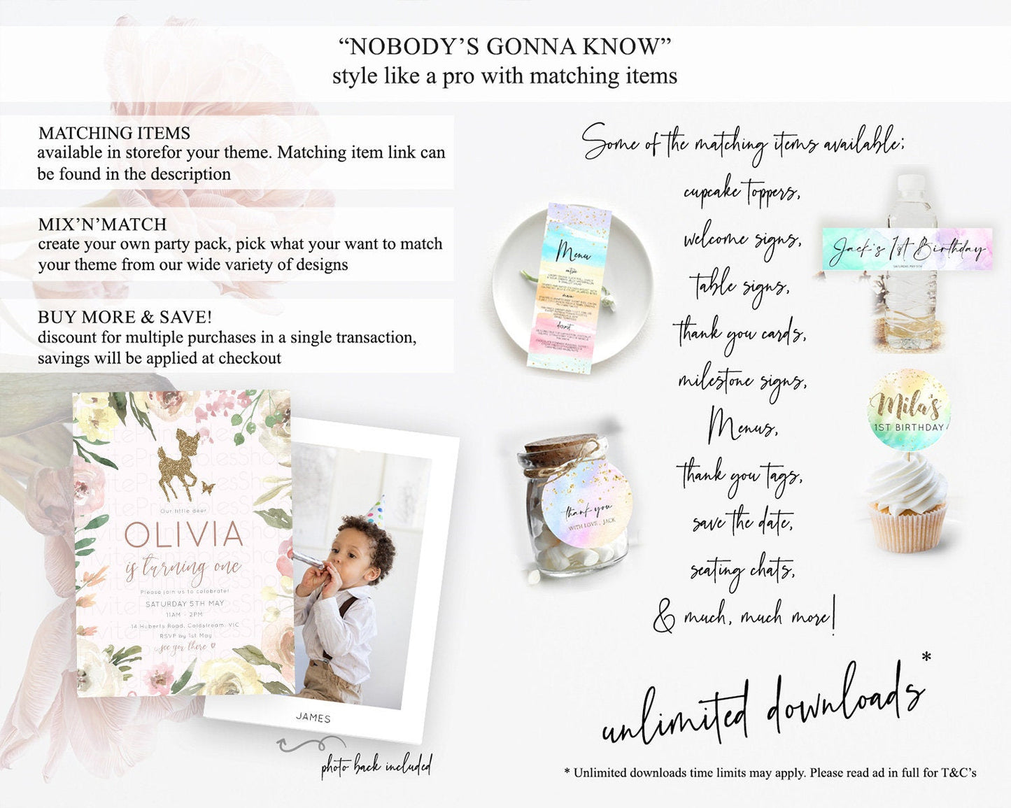 Fawn Birthday Invitation Deer Birthday Invitation Enchanted Forest Party Butterfly Pastel Flowers Whimsical 2nd 1st First Birthday D10193