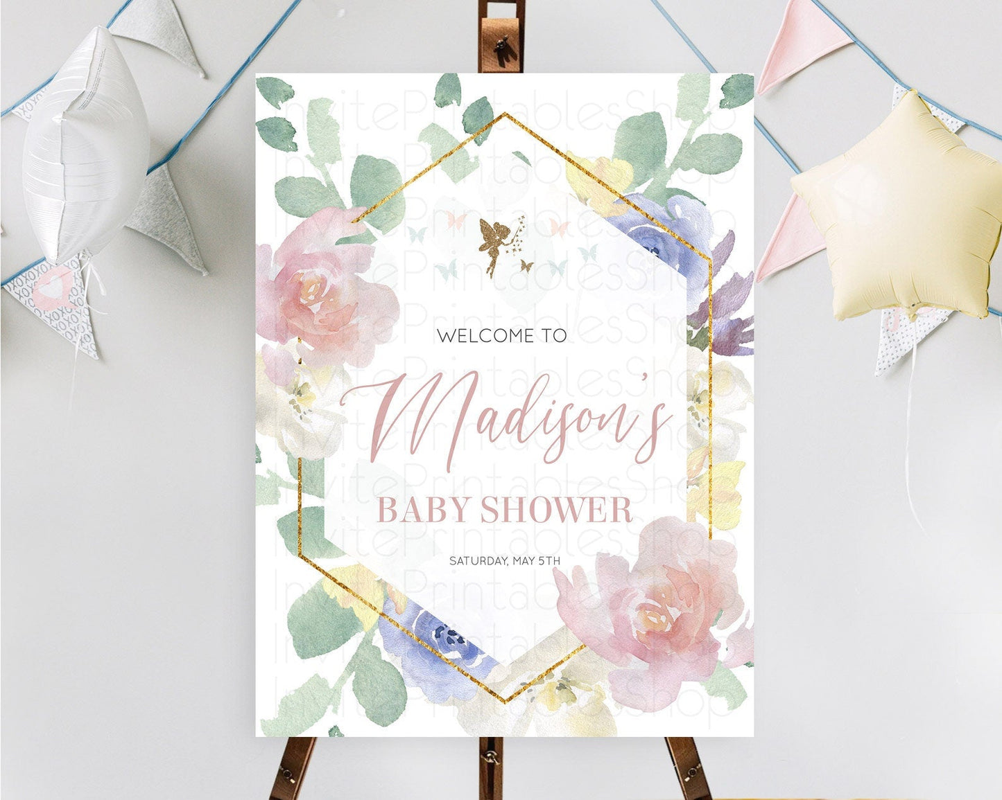 Fairy Baby Shower Welcome Sign Fairy Welcome Board Enchanted Garden Pastel Floral Butterfly Decor Secret Garden Fairy Welcome Sign D10294