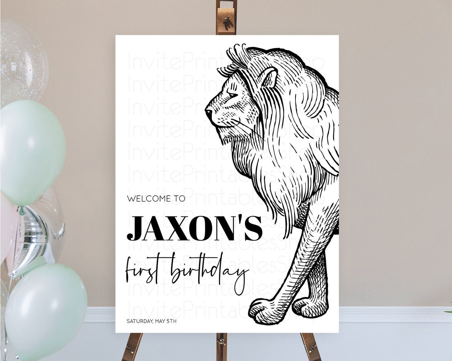 Lion Welcome Sign Lion Welcome Board Lion Party Welcome Poster Dried Palm Fern Safari Party Decor Lion First Birthday Welcome Sign D10246