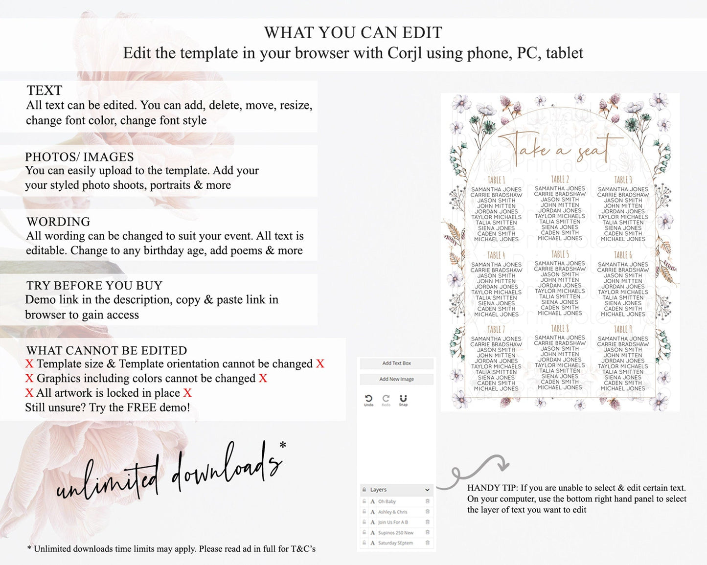 Secret Garden Seating Chart Wildflower Seating Chart Pastel Flowers Seating Chart Enchanted Garden Boho Floral Take A Seat Decor D10604