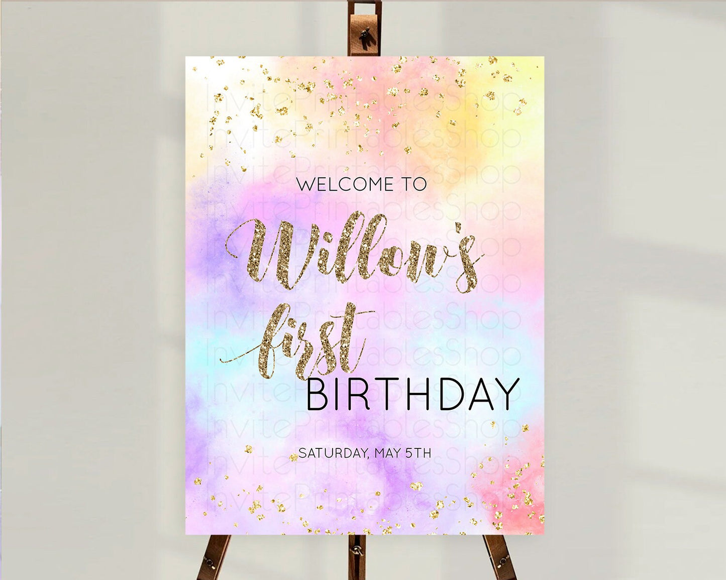 Pastel Welcome Sign Pastel Rainbow Welcome Sign Colorful Rainbow Confetti Watercolor Glitter Pastel First Birthday Welcome Sign D10435