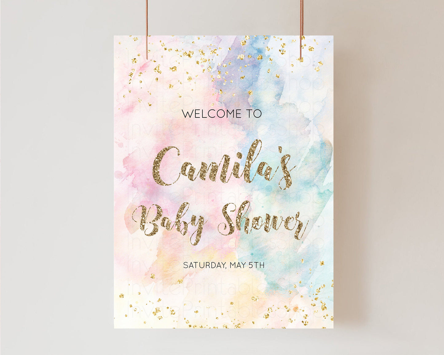 Pastel Baby Shower Sign Rainbow Baby Shower Sign Welcome Baby Shower Sign, Colorful Ombre Splash, Watercolor, Glitter Confetti Sprinkles 276