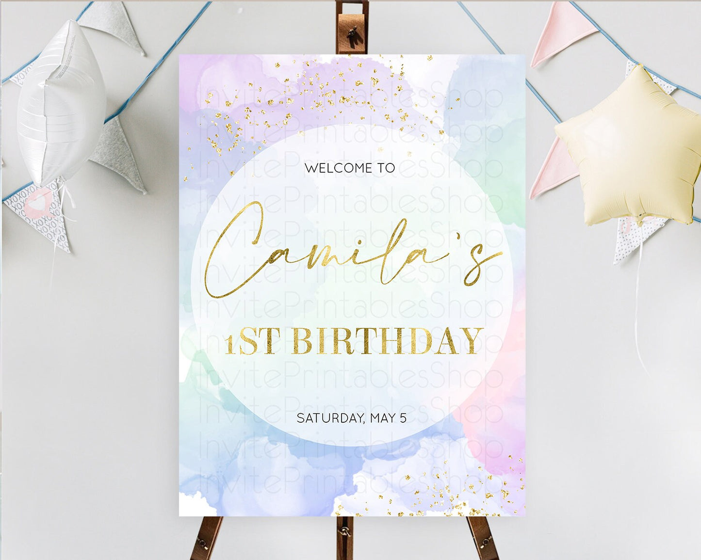 Pastel Welcome Sign Pastel Rainbow Welcome Sign Colorful Rainbow Confetti Watercolor Glitter Pastel First Birthday Welcome Sign D10624