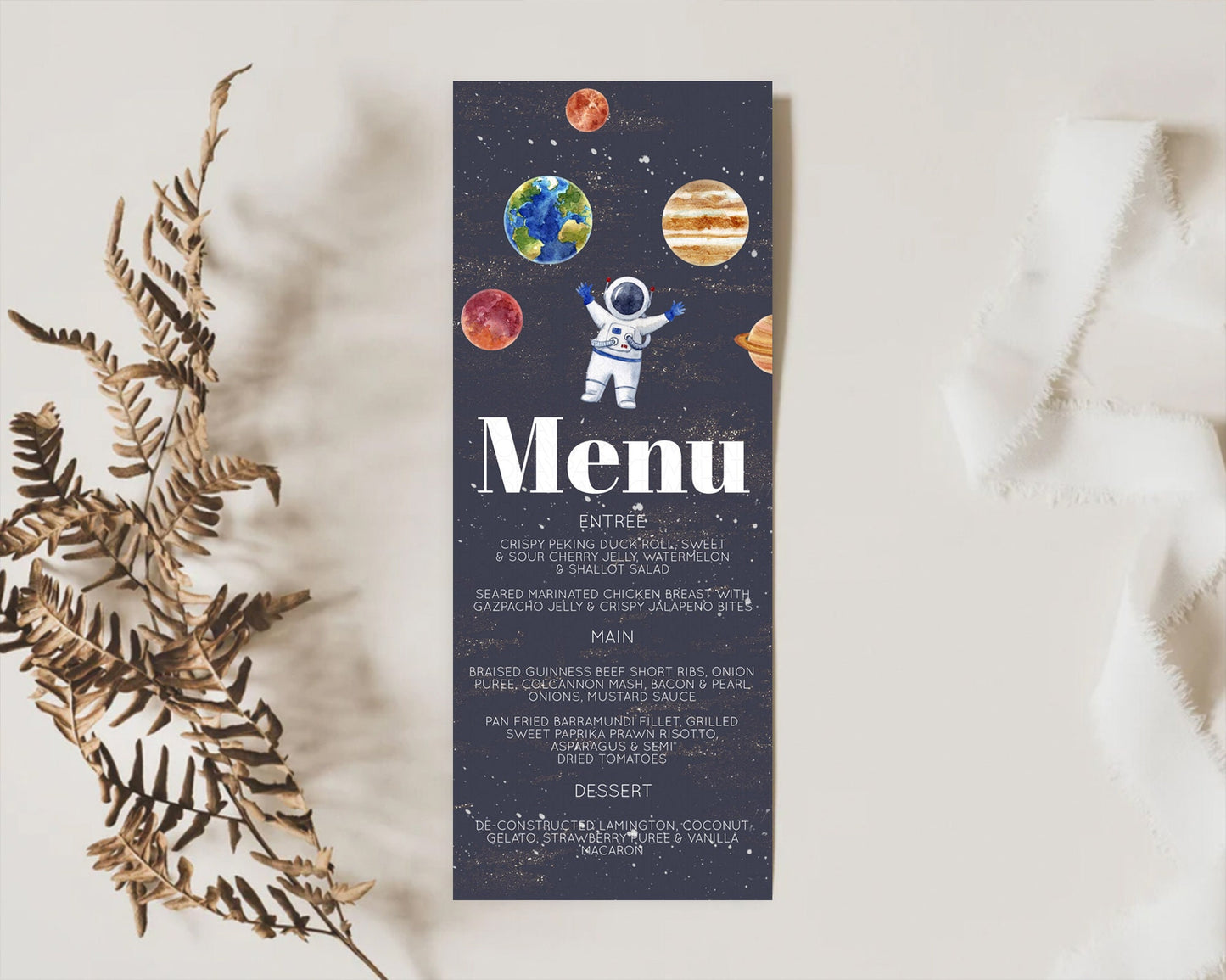 Space Menu Space Menu Template First Trip Around the Sun Table Decor Planets Solar System ONE year Food Menu Dinner Dessert Menu D10144