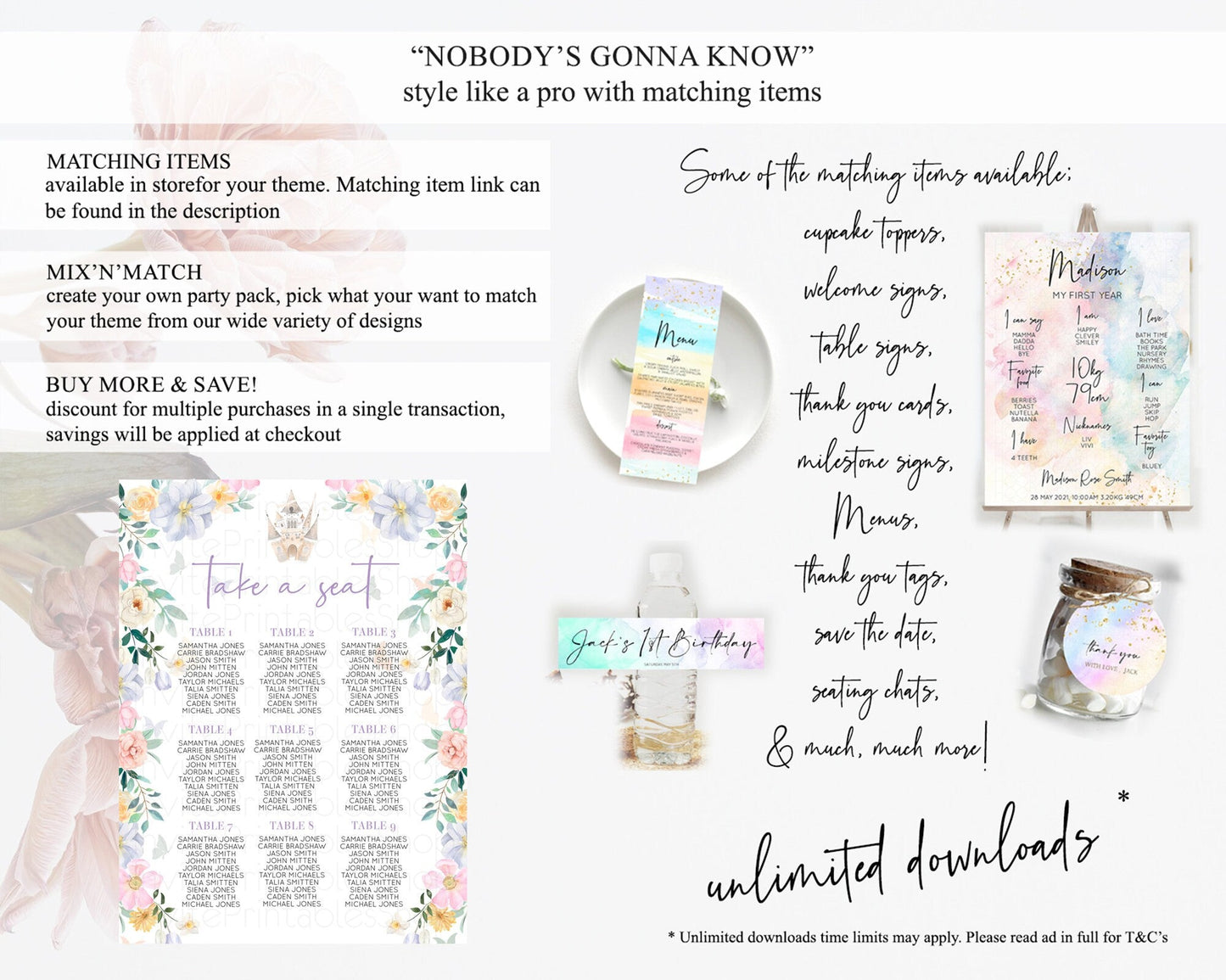 Princess Seating Chart Castle Seating Chart Royal Princess Decor Fairy Tale Enchanted Castle Pastel Floral Garden Table Number Sign D10473