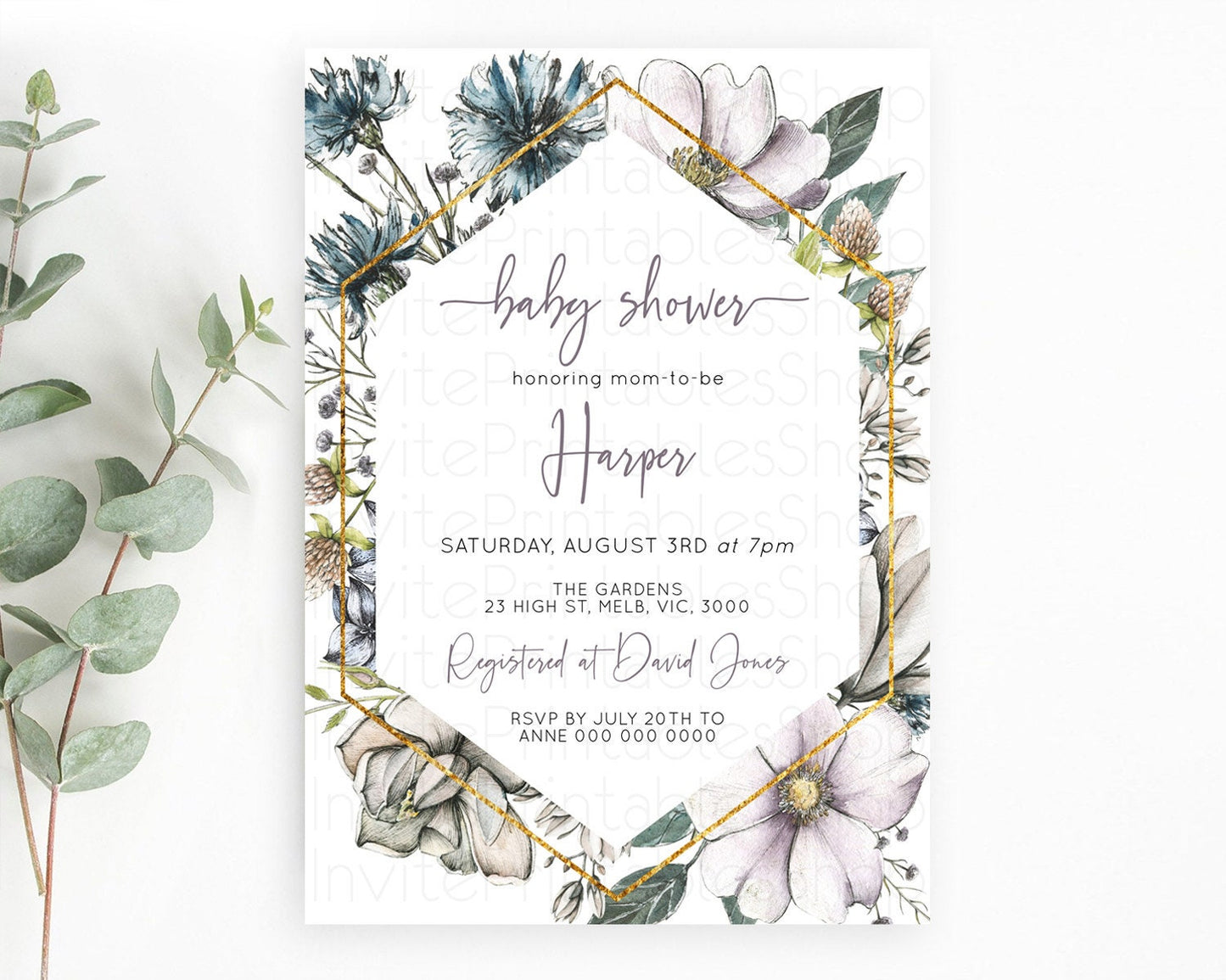 Wildflower Baby Shower Invitation Secret Garden Baby Shower Invitation Pastel Flowers Invite Enchanted Garden Shower Floral Theme D10501