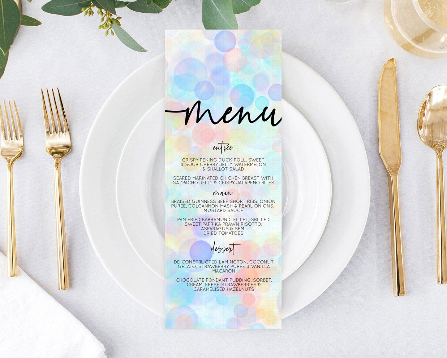 Pastel Menu Bubbles Menu Template Bubble Bath Table Decor Rainbow Pastel Colorful Confetti Dinner Dessert Menu Party Food Menu D10444